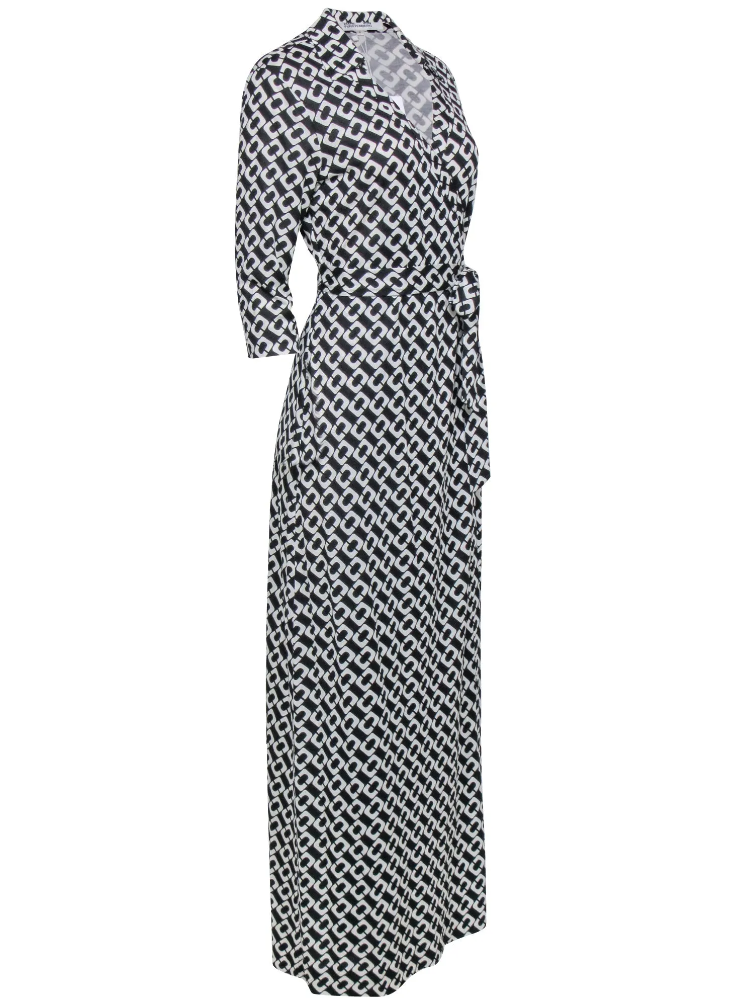 Diane von Furstenberg - Black & White Chain Link Wrap Dress Sz 10