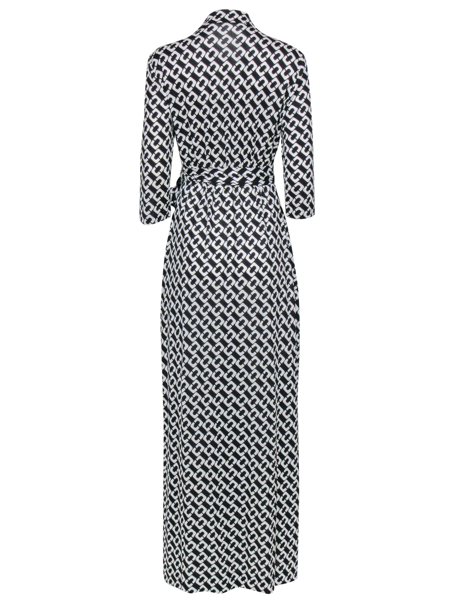 Diane von Furstenberg - Black & White Chain Link Wrap Dress Sz 10