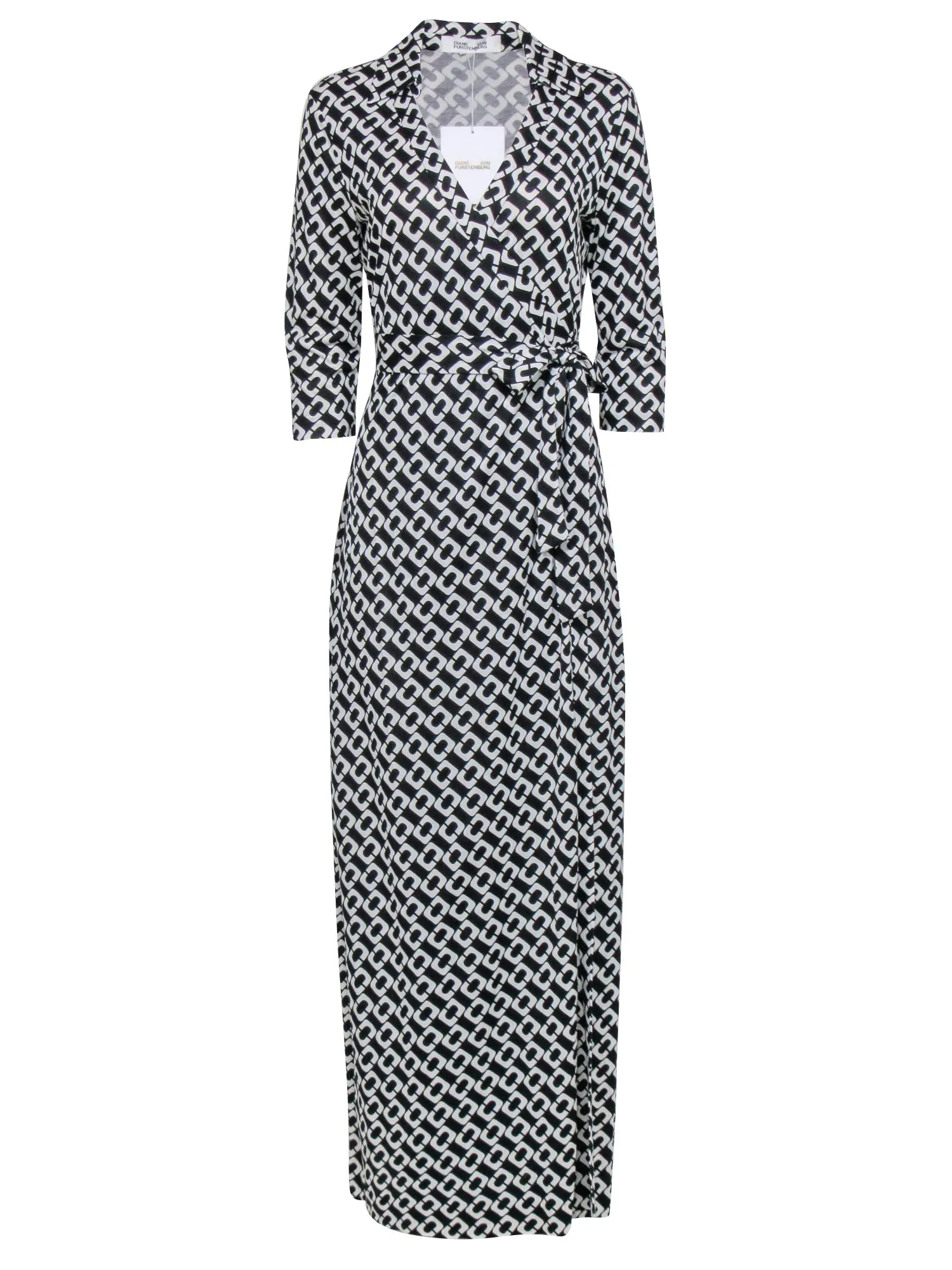 Diane von Furstenberg - Black & White Chain Link Wrap Dress Sz 10