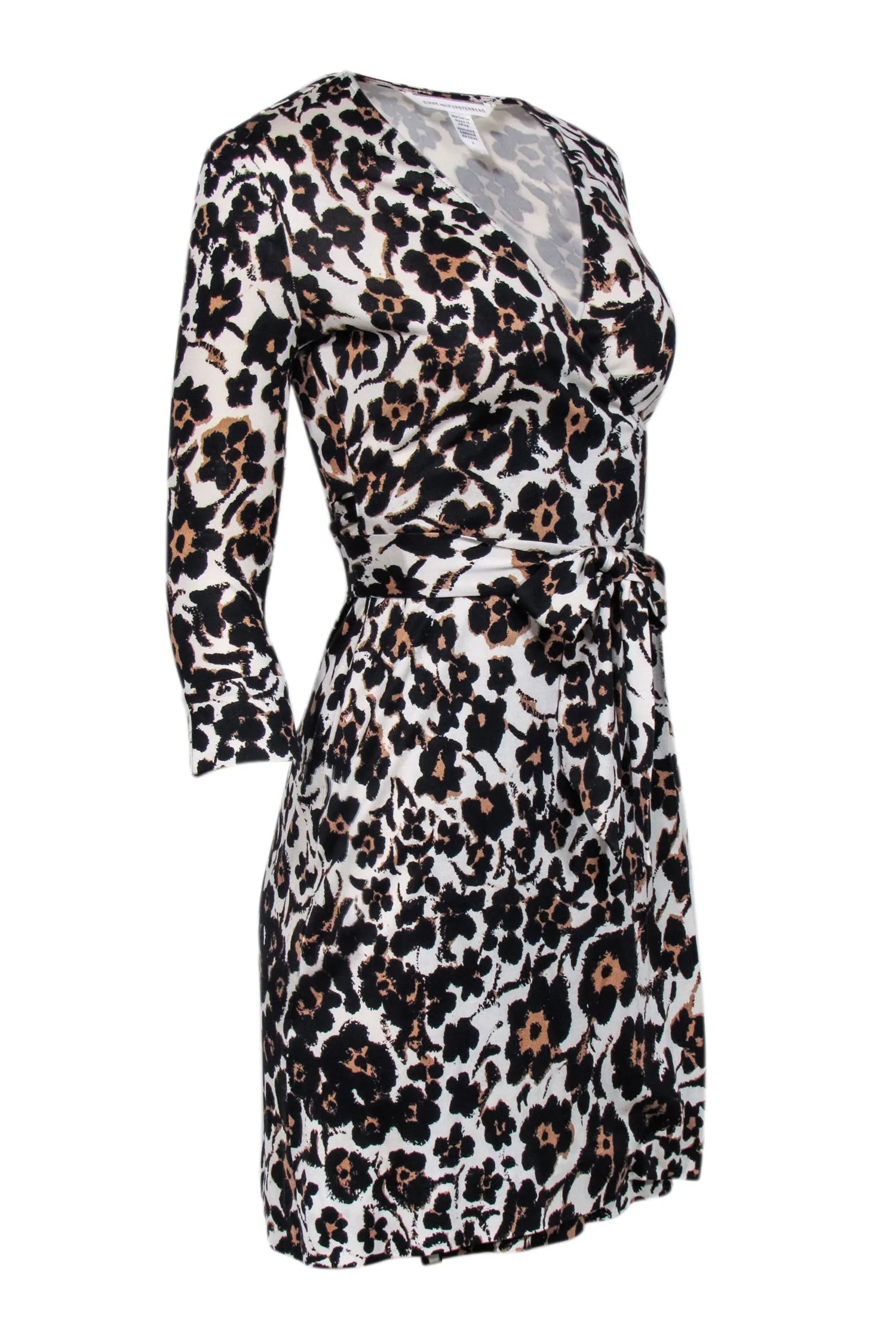 Diane von Furstenberg - Cream, Tan, Brown, & Black Leopard Print Mini Wrap Dress Sz 2