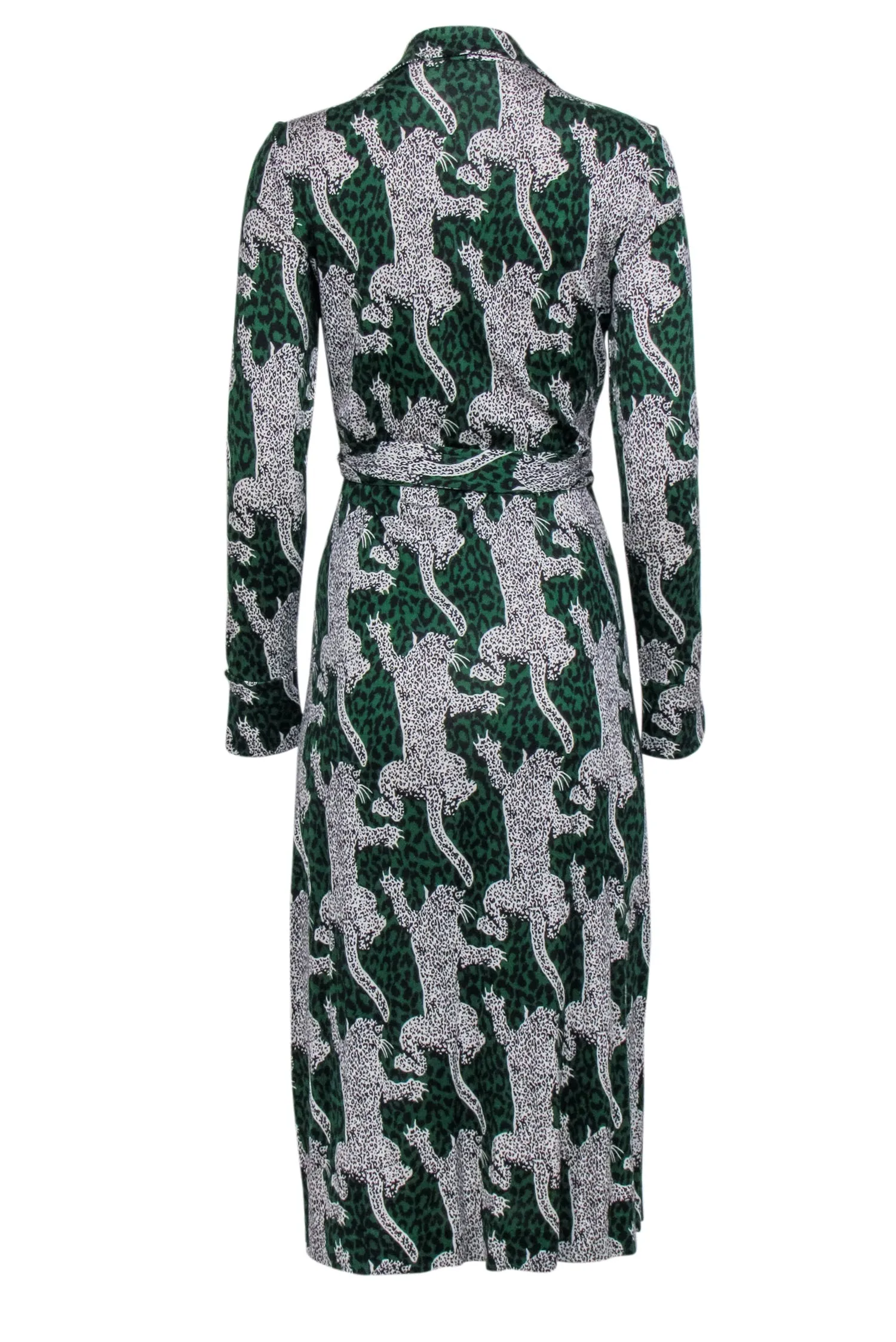 Diane von Furstenberg - Green w/ White & Black Leopards Wrap Dress Sz 8