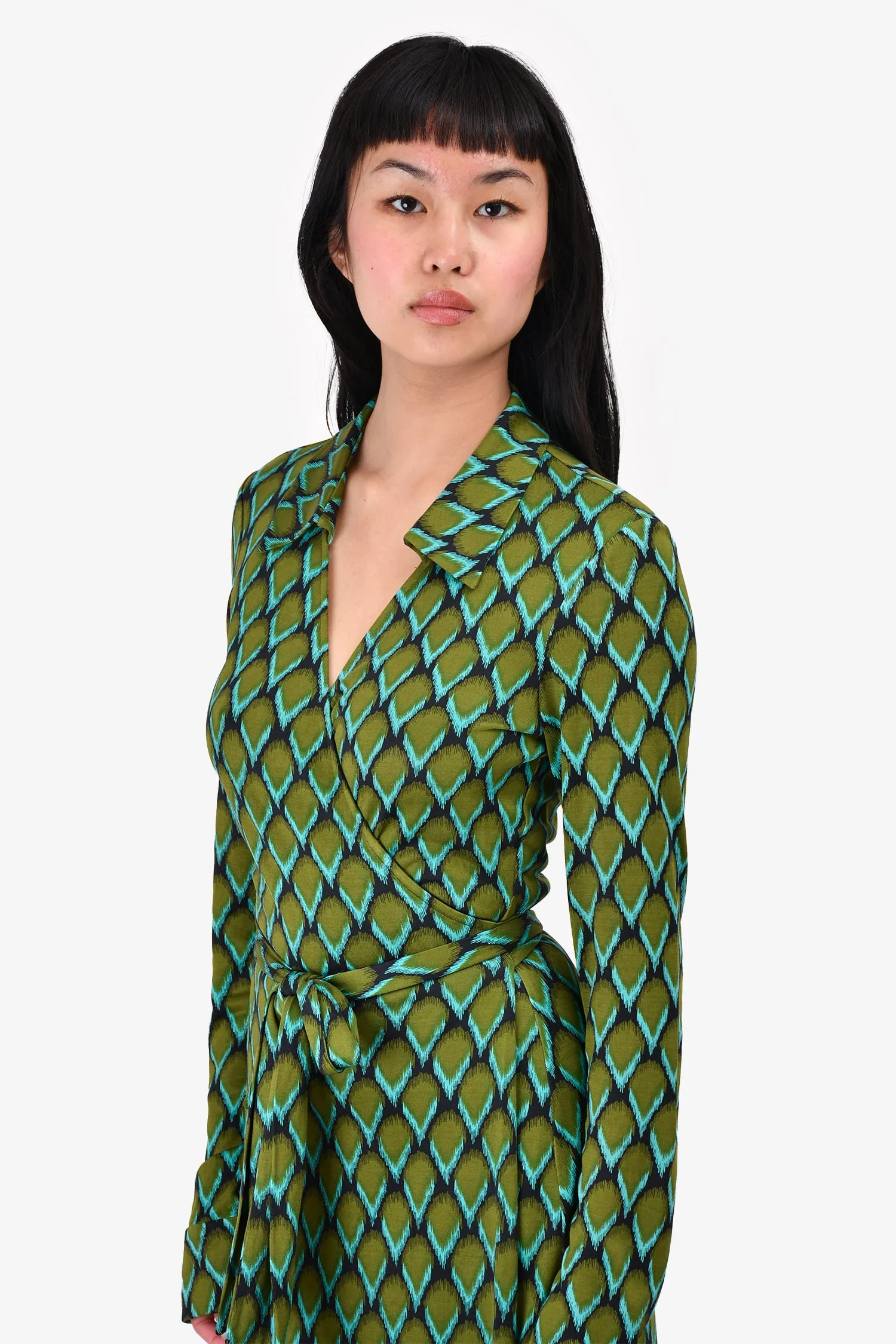 Diane Von Furstenberg Green/Blue Printed Wrap Dress Size 10