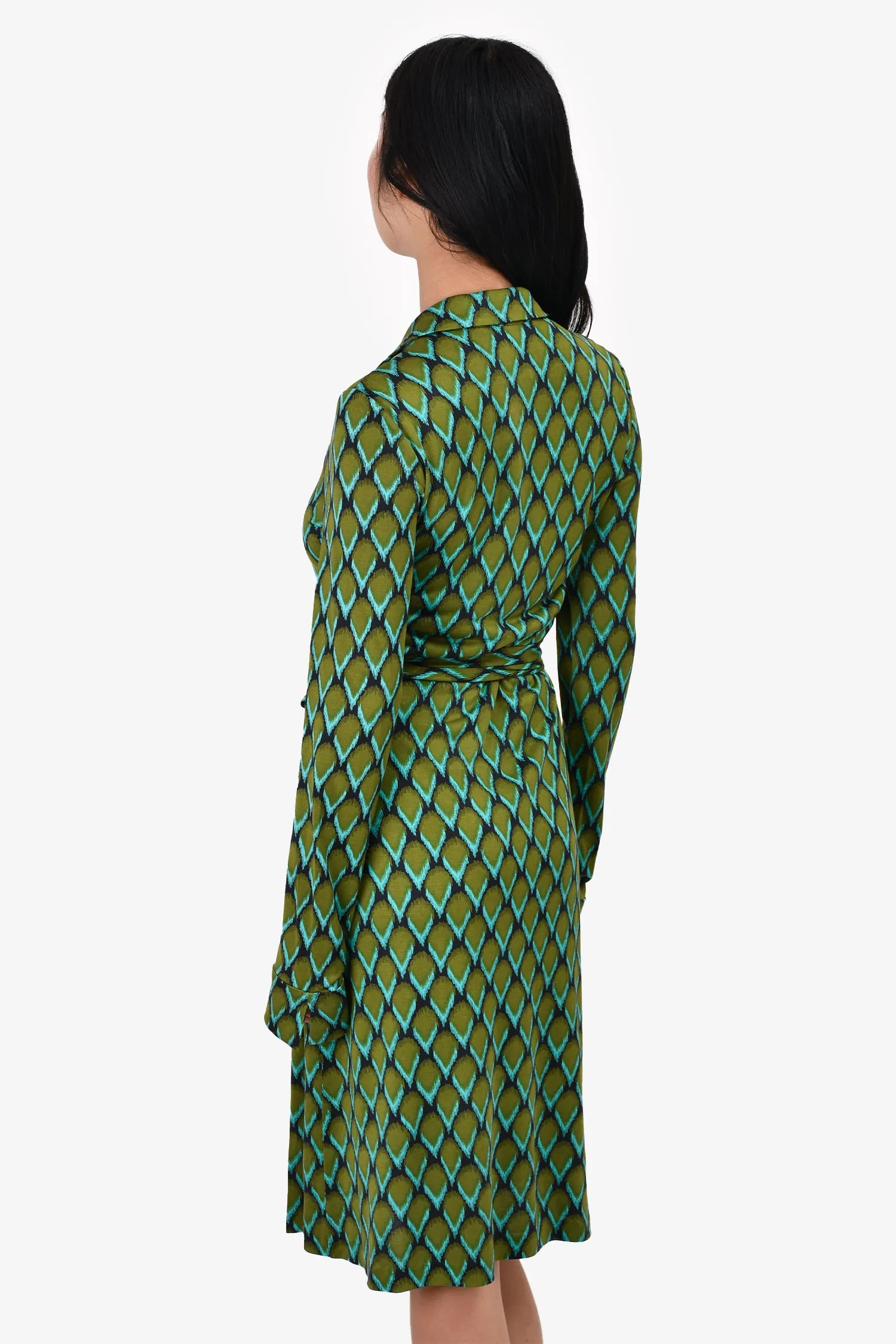 Diane Von Furstenberg Green/Blue Printed Wrap Dress Size 10