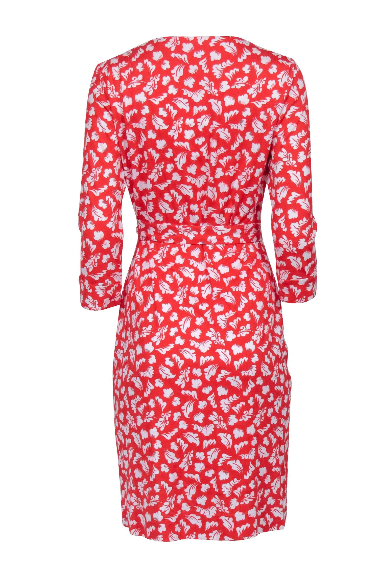 Diane von Furstenberg - Red & White Leaf Print Wrap Dress Sz 8