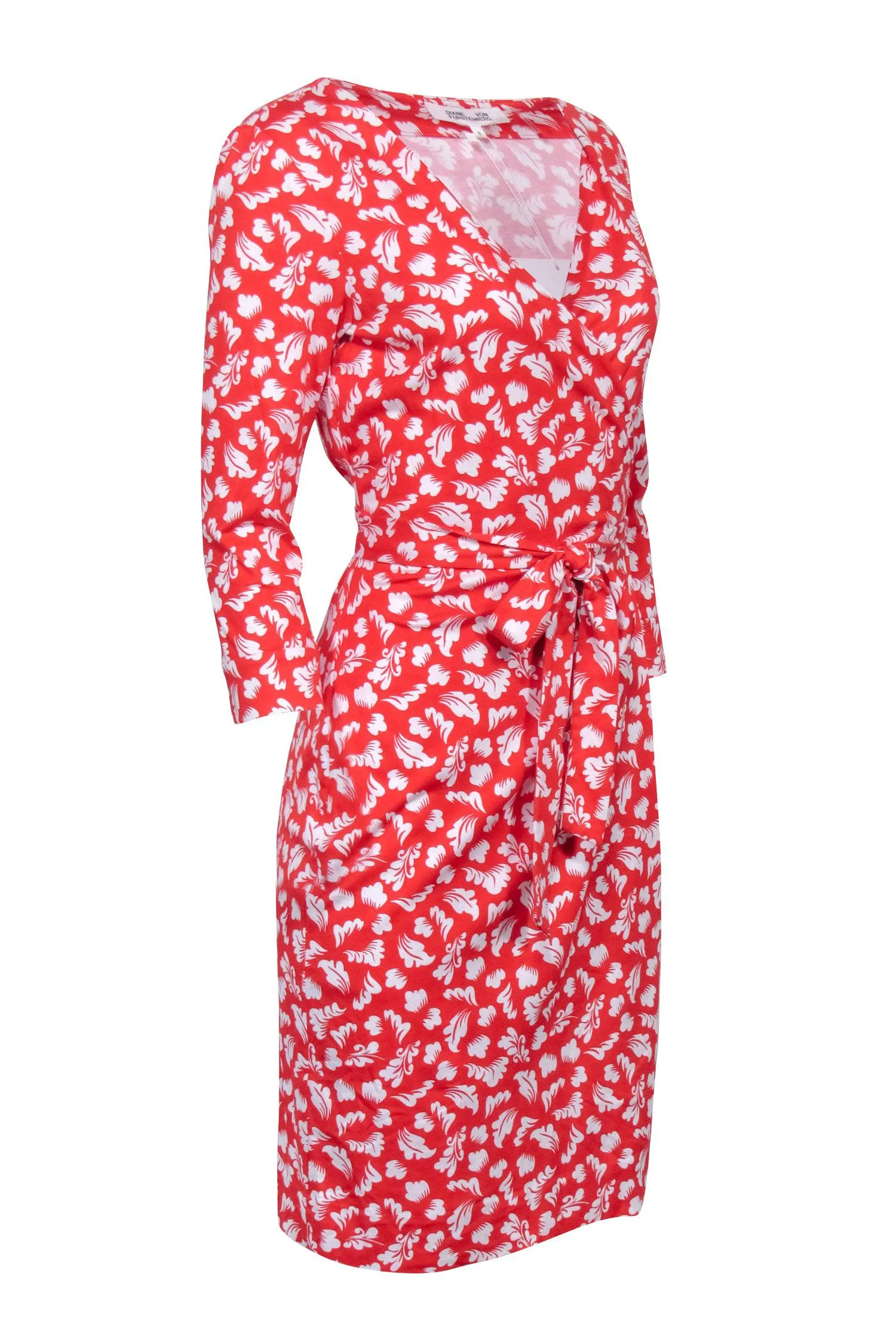 Diane von Furstenberg - Red & White Leaf Print Wrap Dress Sz 8