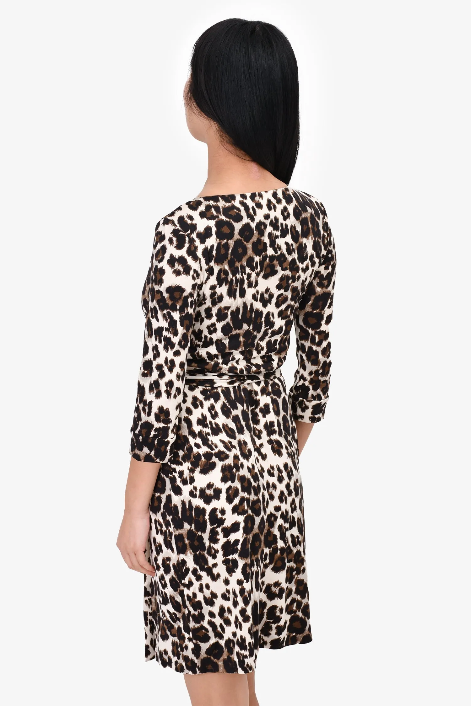 Diane Von Furstenberg White/Brown Leopard Wrap Dress Size 0