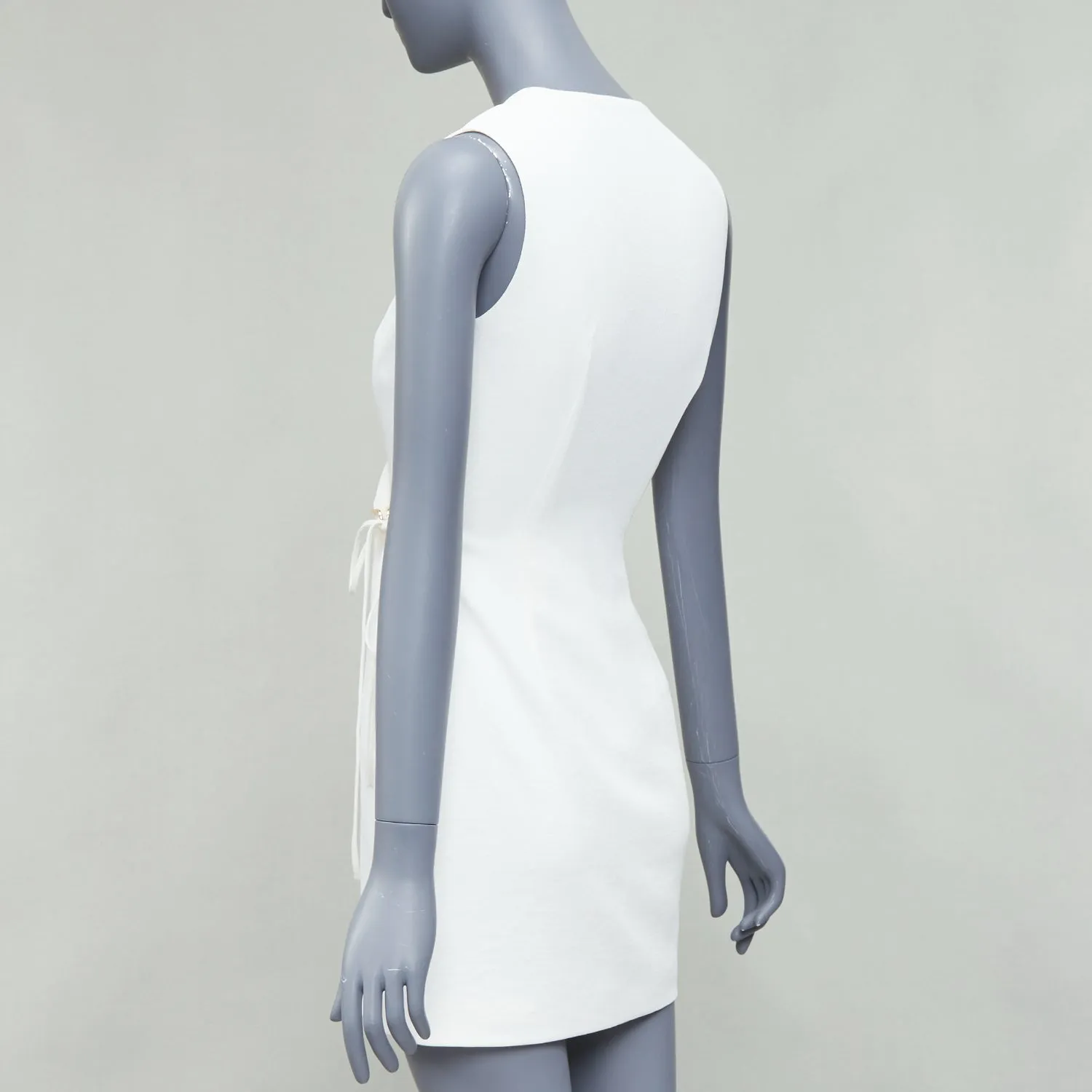 DION LEE white textured gold hardware ruched wrap dress UK6 XS