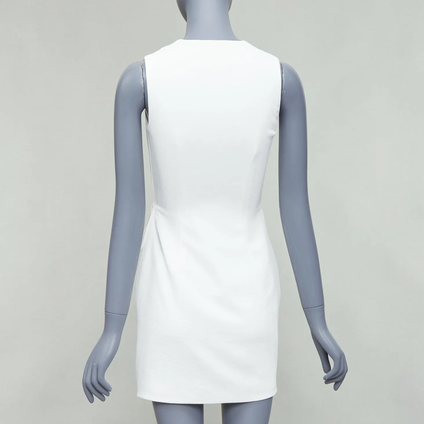 DION LEE white textured gold hardware ruched wrap dress UK6 XS