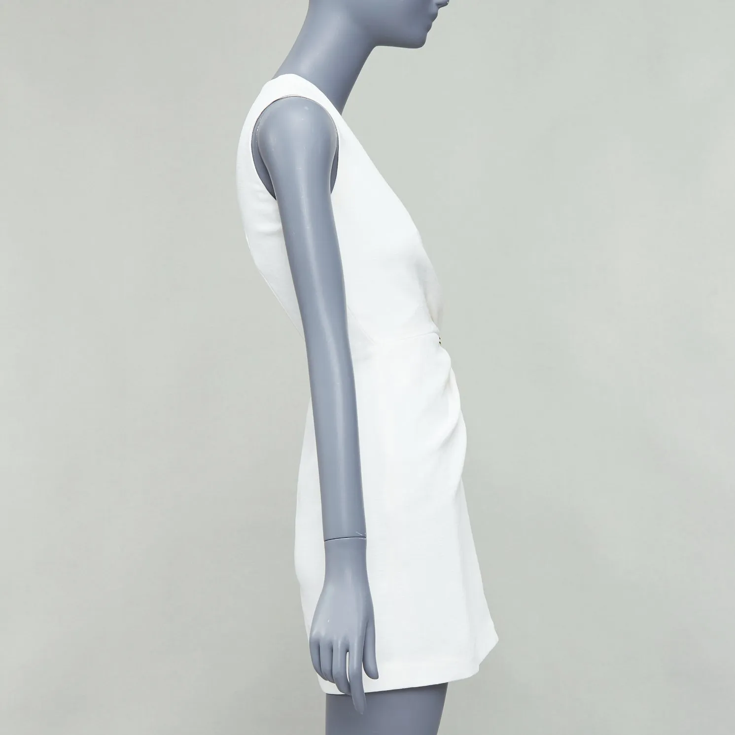 DION LEE white textured gold hardware ruched wrap dress UK6 XS