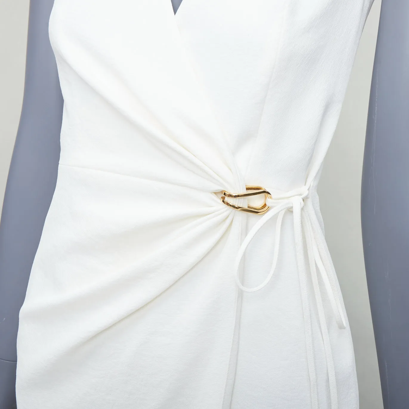 DION LEE white textured gold hardware ruched wrap dress UK6 XS