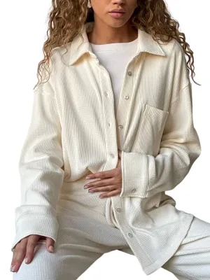 Donni Thermal Button Down Shirt- Creme
