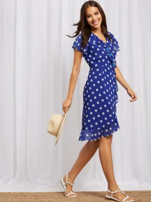 Dot-Print Ruffled Wrap Dress - Sweet Pea