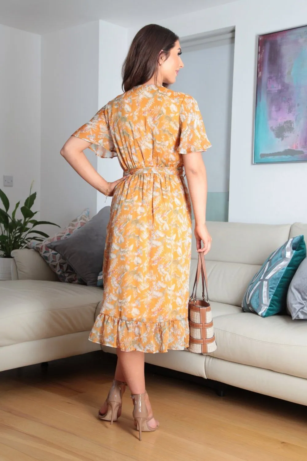 Double Second Printed Wrap Dress With Frill Front