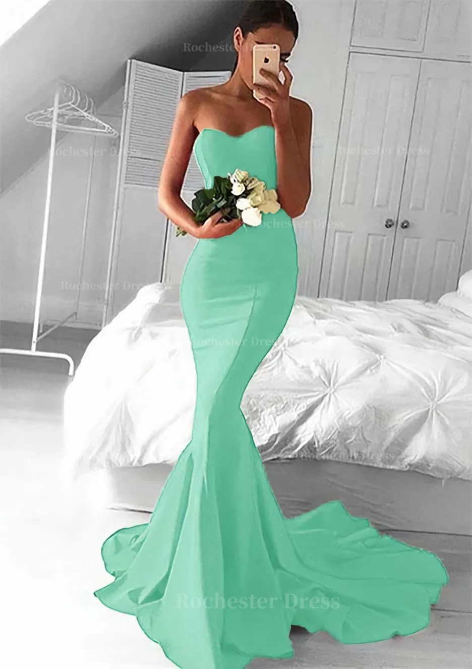 Elastic Satin Prom Dress Trumpet/Mermaid Sweetheart Court Train With Pleated