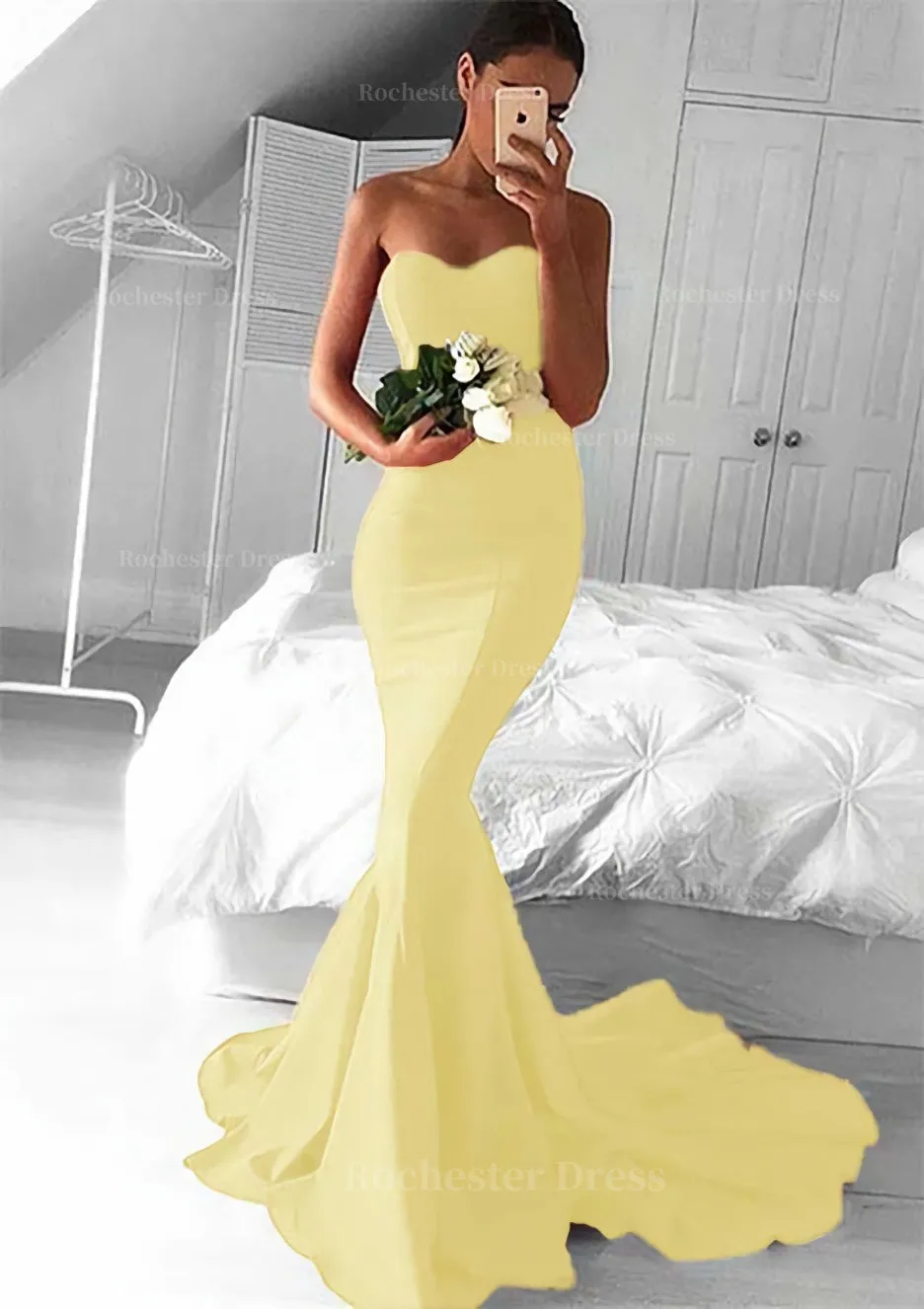 Elastic Satin Prom Dress Trumpet/Mermaid Sweetheart Court Train With Pleated