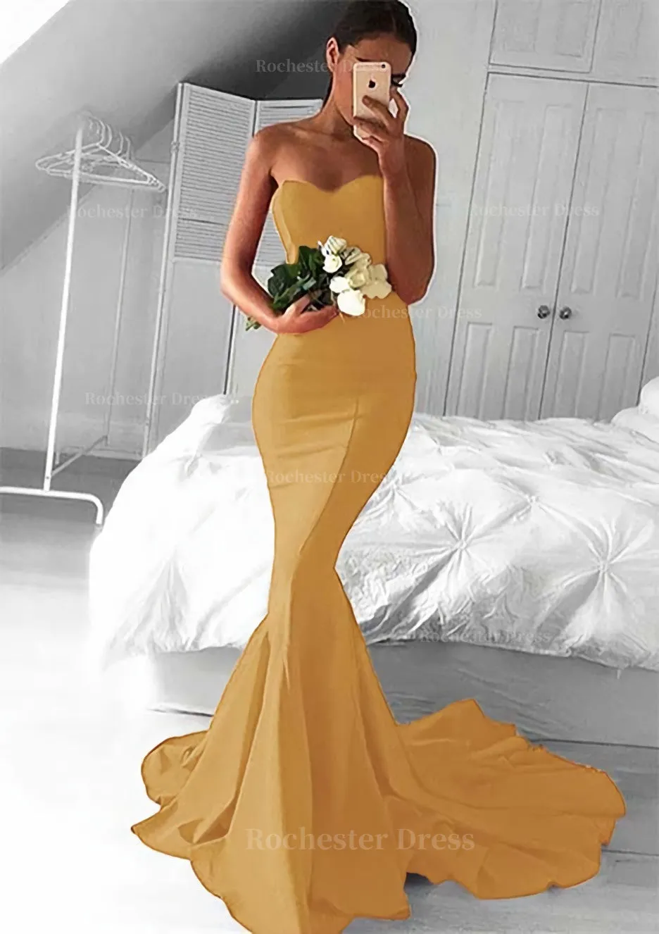 Elastic Satin Prom Dress Trumpet/Mermaid Sweetheart Court Train With Pleated