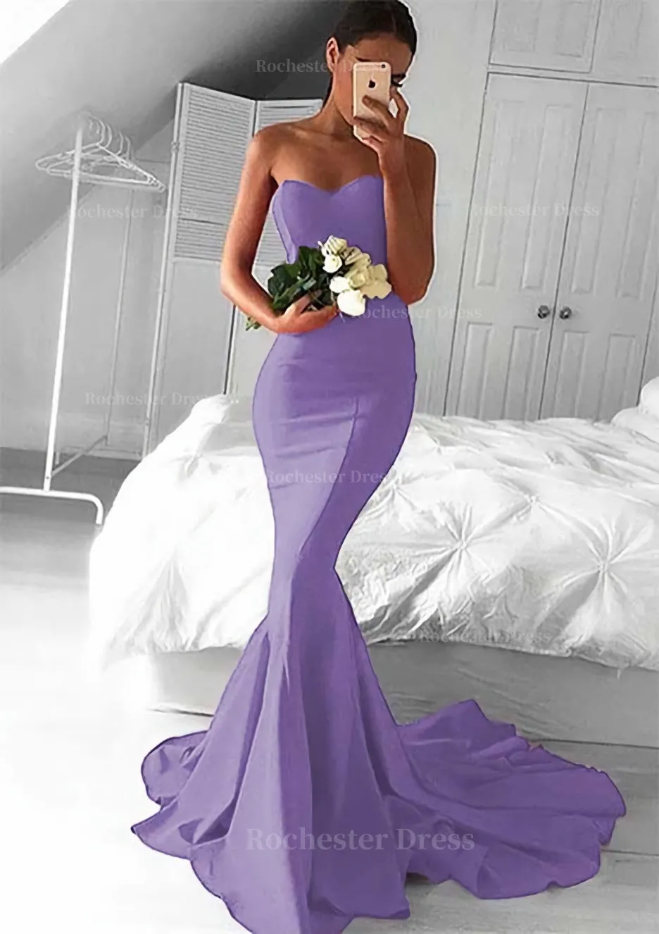 Elastic Satin Prom Dress Trumpet/Mermaid Sweetheart Court Train With Pleated