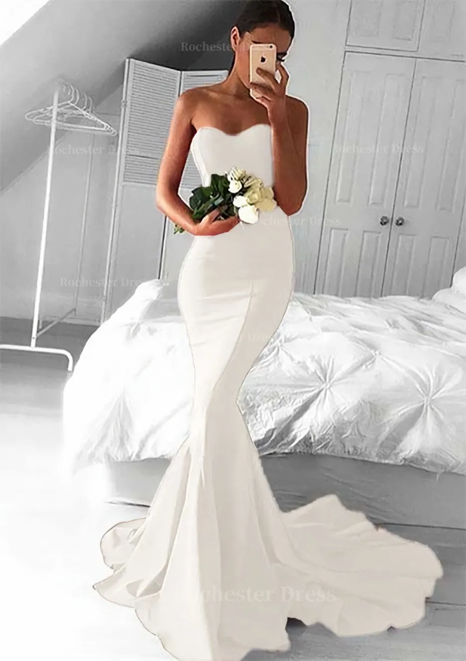 Elastic Satin Prom Dress Trumpet/Mermaid Sweetheart Court Train With Pleated