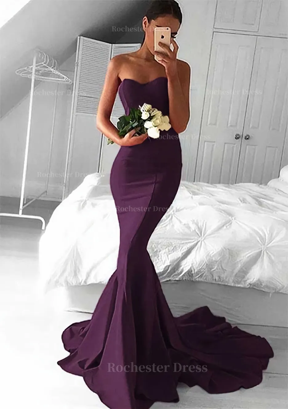 Elastic Satin Prom Dress Trumpet/Mermaid Sweetheart Court Train With Pleated