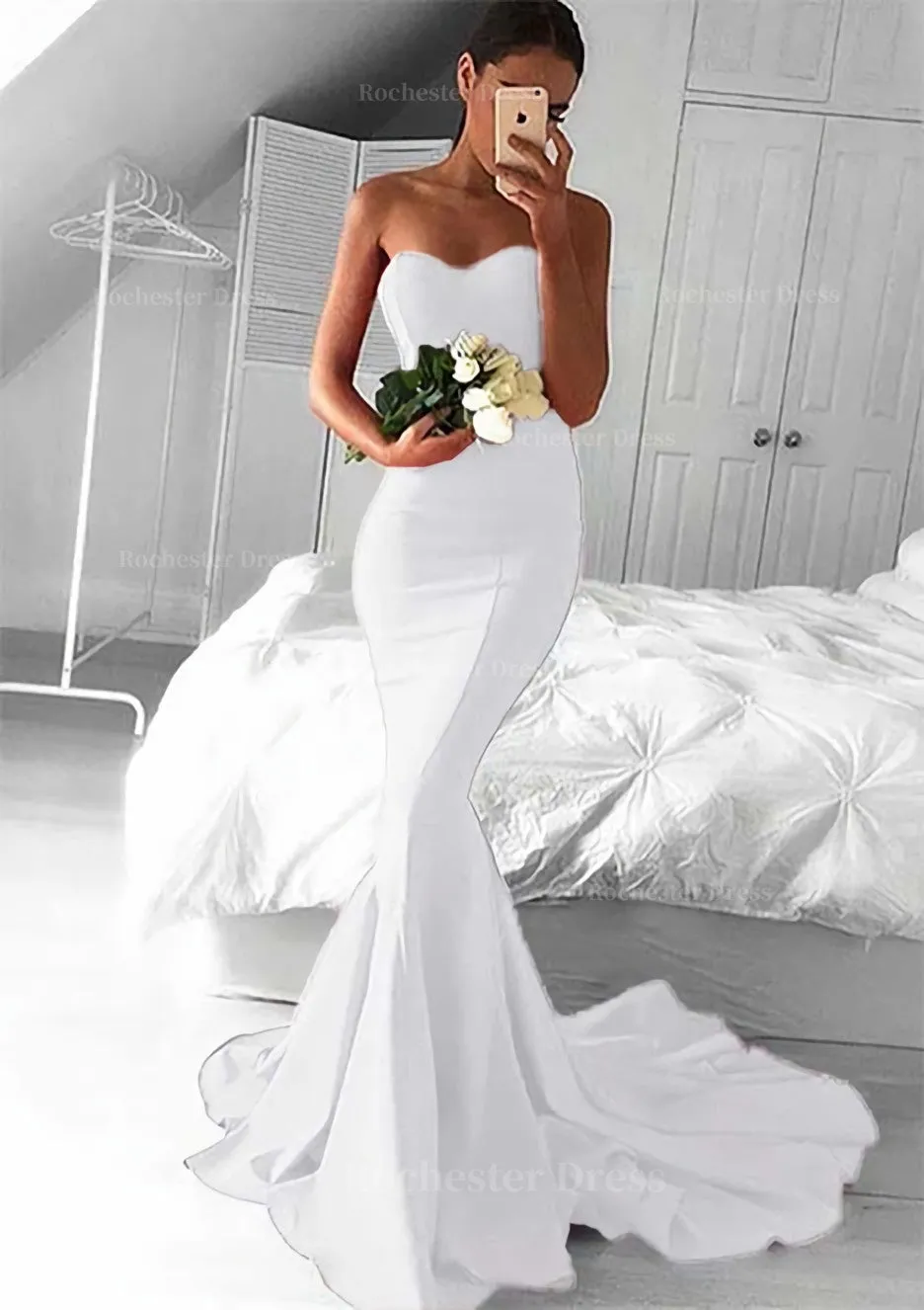 Elastic Satin Prom Dress Trumpet/Mermaid Sweetheart Court Train With Pleated