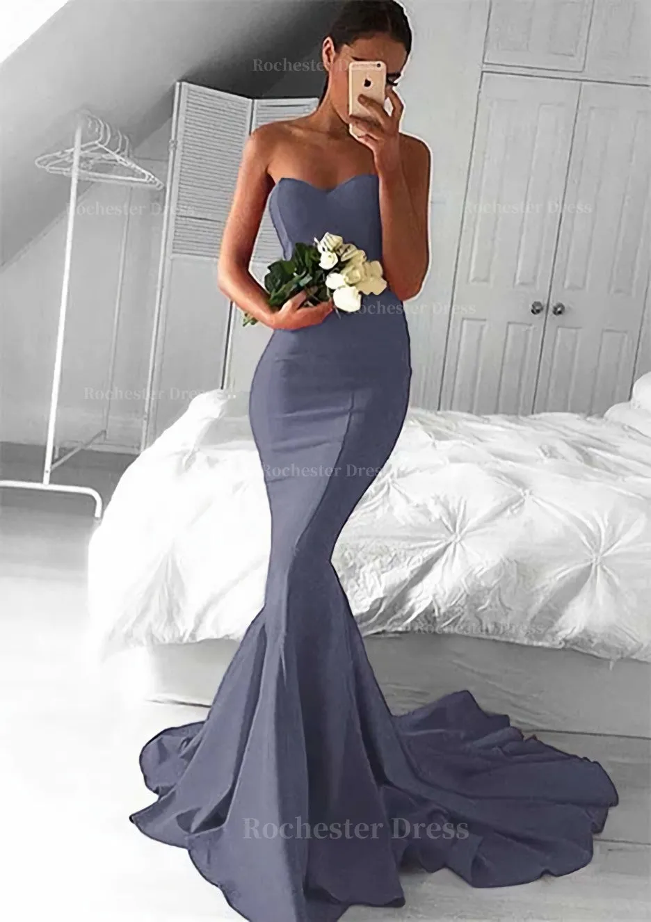 Elastic Satin Prom Dress Trumpet/Mermaid Sweetheart Court Train With Pleated