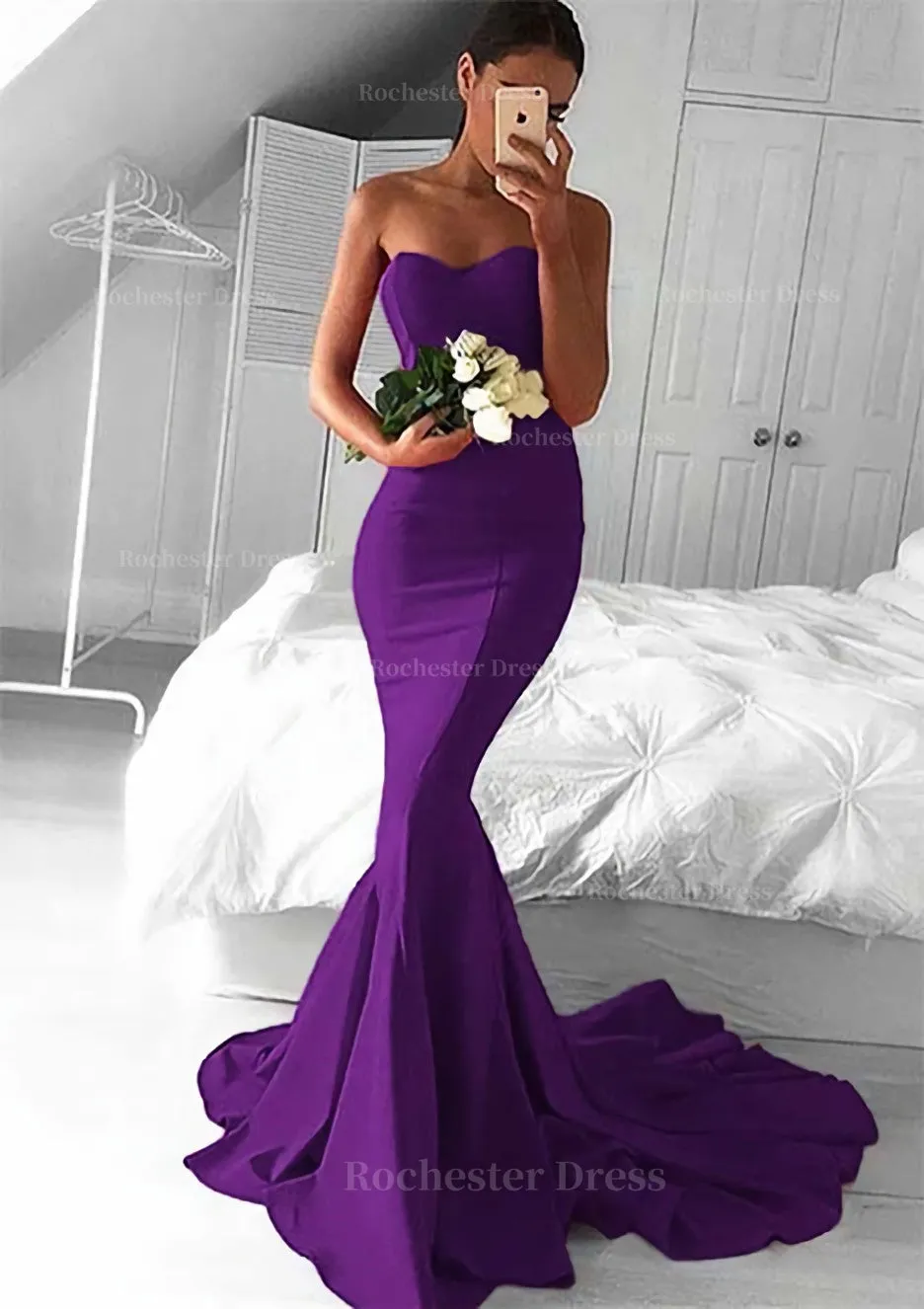 Elastic Satin Prom Dress Trumpet/Mermaid Sweetheart Court Train With Pleated