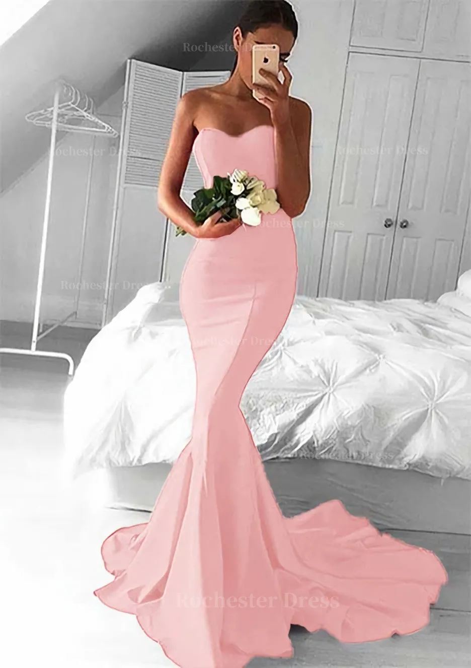 Elastic Satin Prom Dress Trumpet/Mermaid Sweetheart Court Train With Pleated