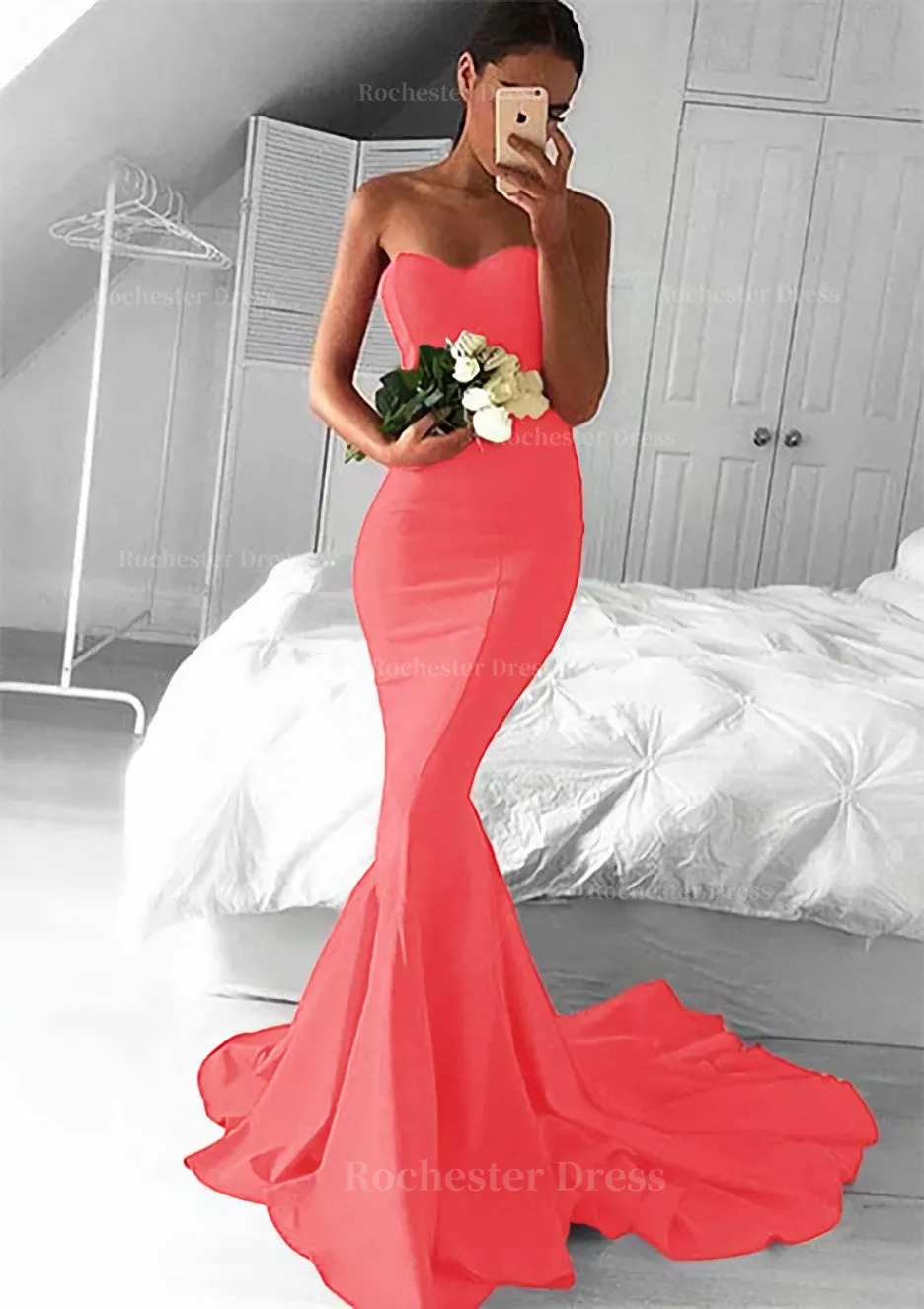 Elastic Satin Prom Dress Trumpet/Mermaid Sweetheart Court Train With Pleated