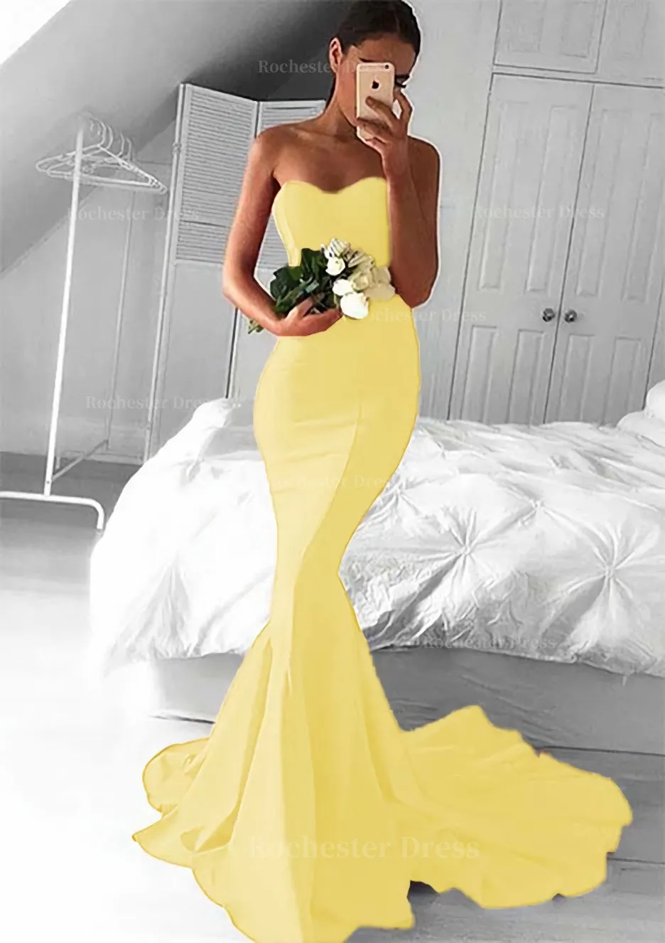 Elastic Satin Prom Dress Trumpet/Mermaid Sweetheart Court Train With Pleated