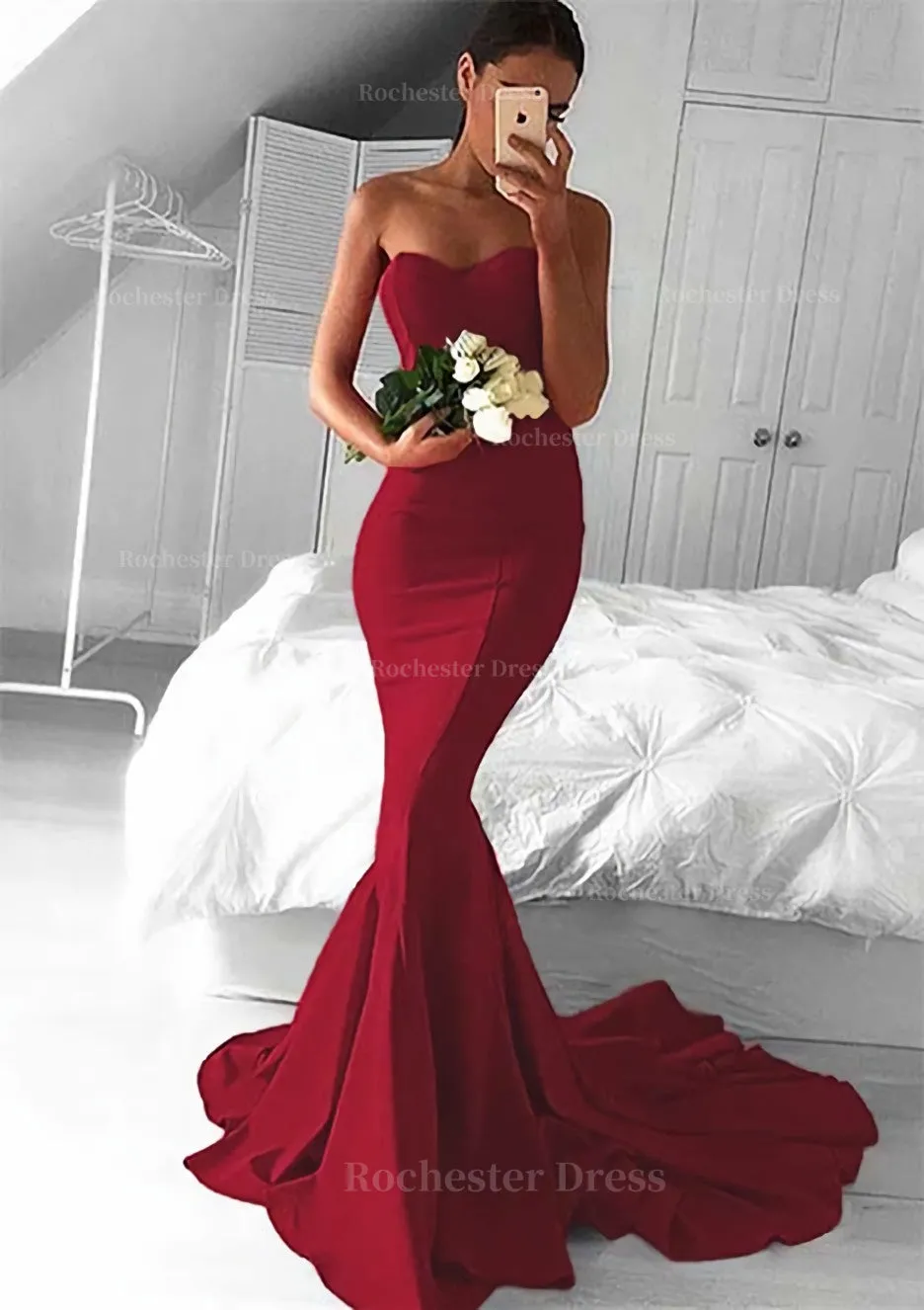 Elastic Satin Prom Dress Trumpet/Mermaid Sweetheart Court Train With Pleated