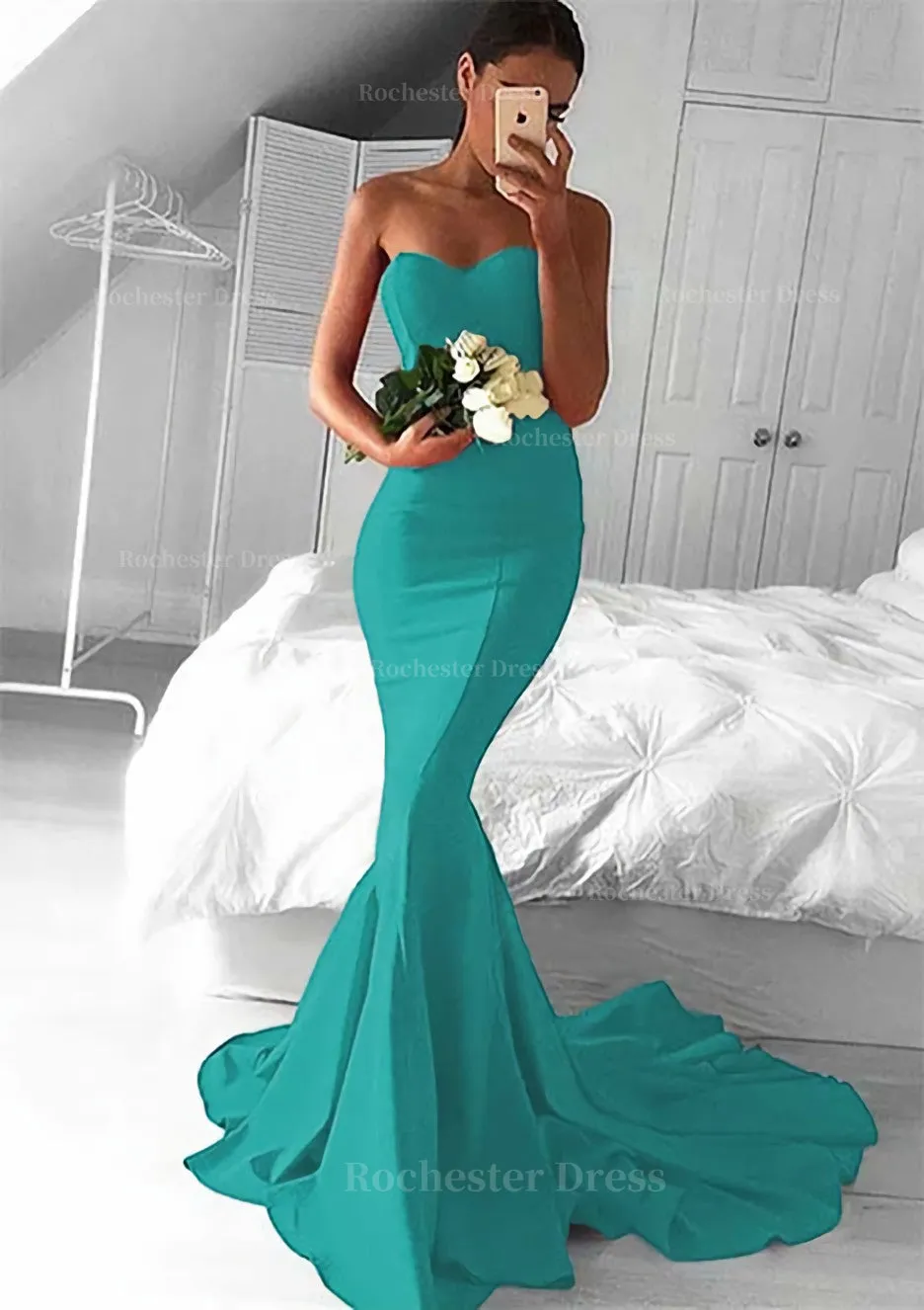 Elastic Satin Prom Dress Trumpet/Mermaid Sweetheart Court Train With Pleated
