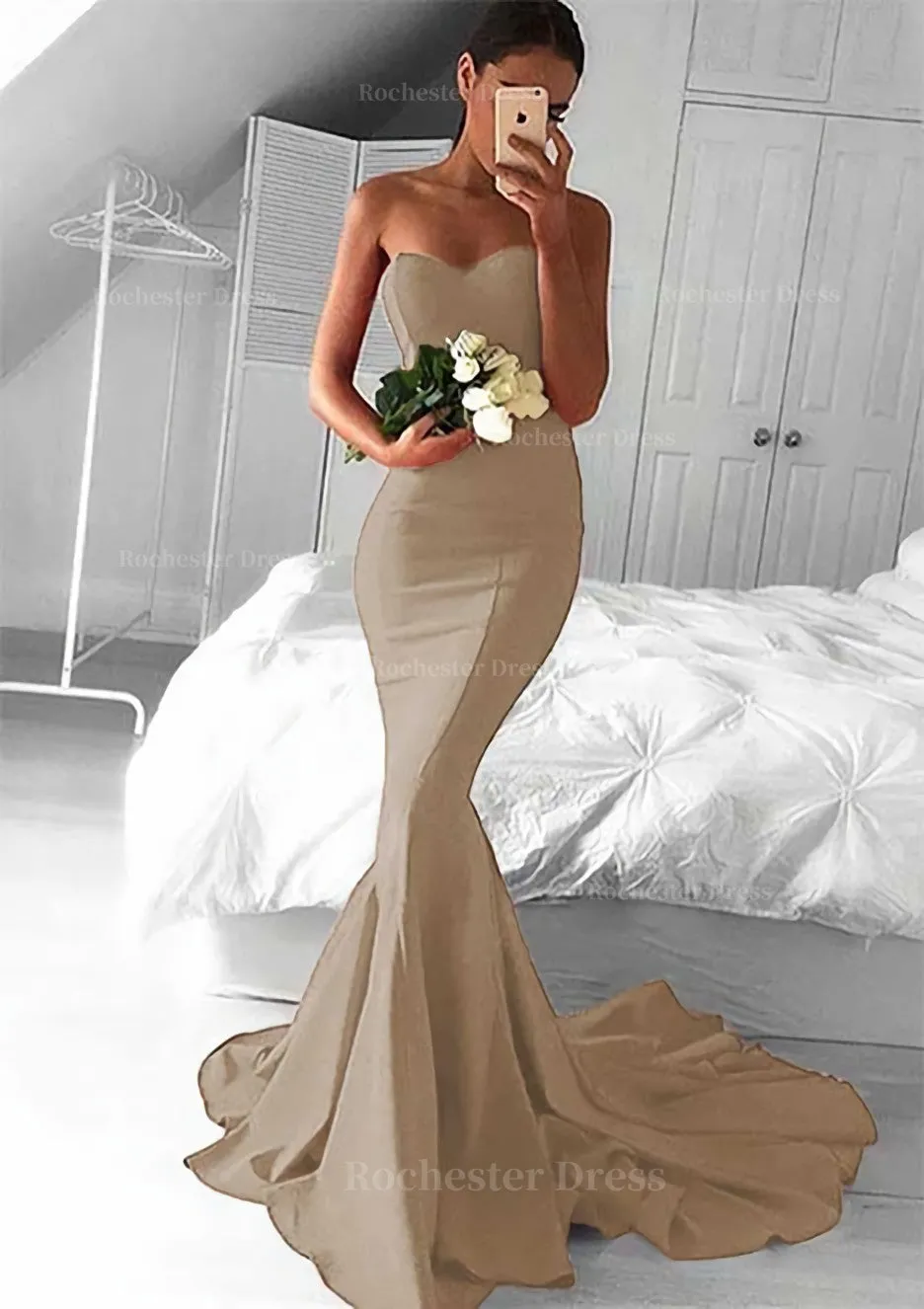 Elastic Satin Prom Dress Trumpet/Mermaid Sweetheart Court Train With Pleated