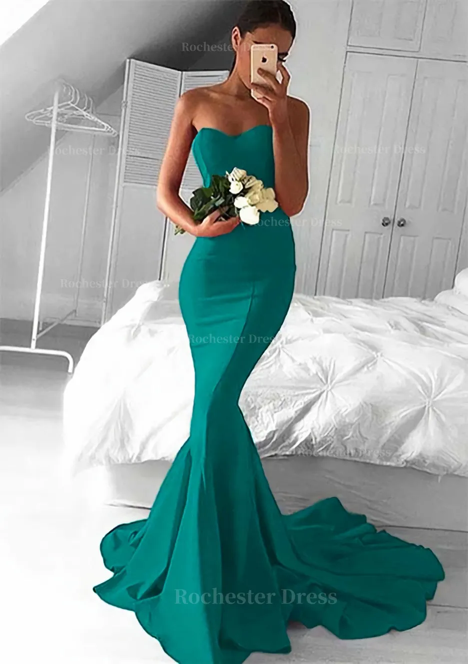 Elastic Satin Prom Dress Trumpet/Mermaid Sweetheart Court Train With Pleated