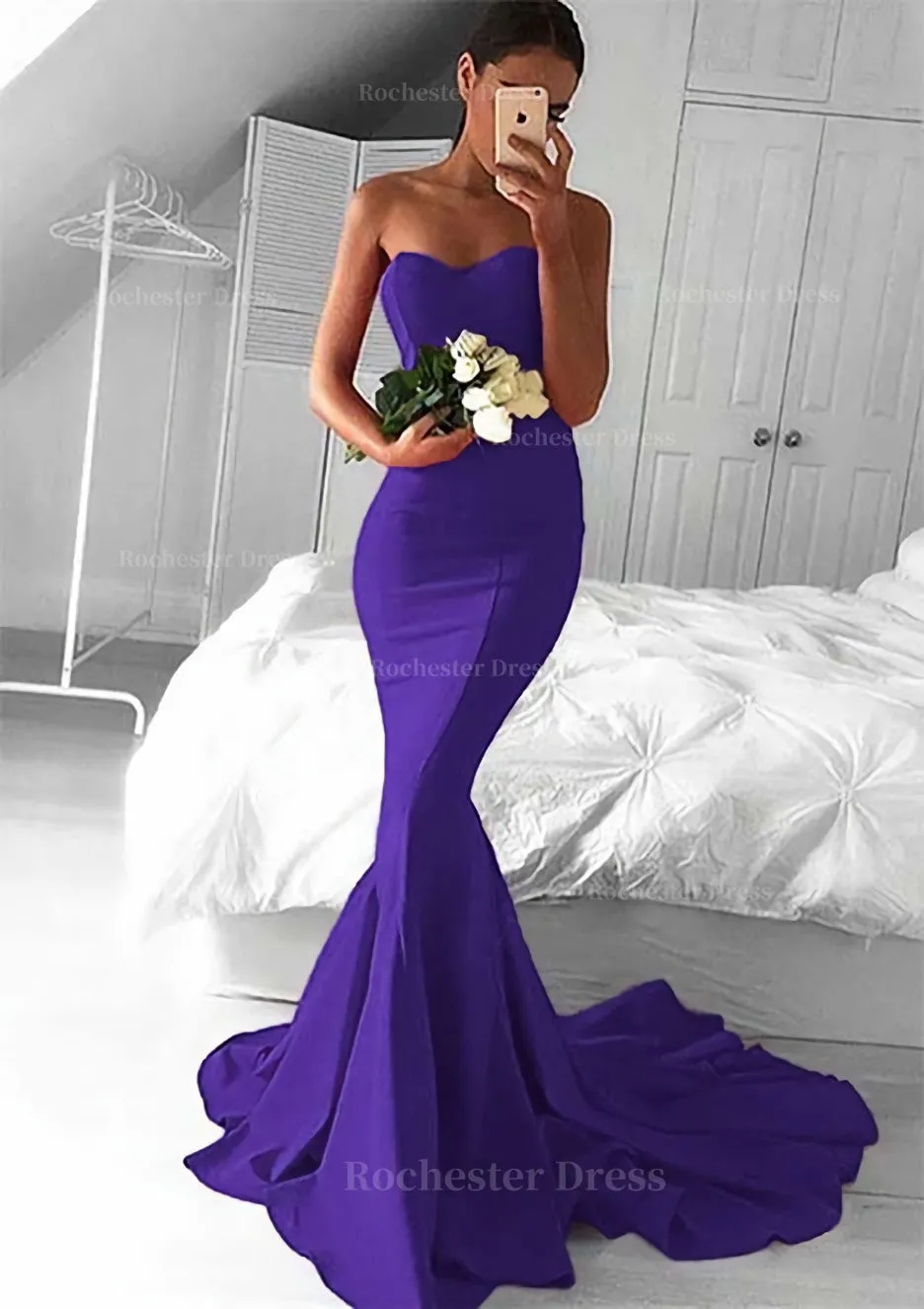 Elastic Satin Prom Dress Trumpet/Mermaid Sweetheart Court Train With Pleated