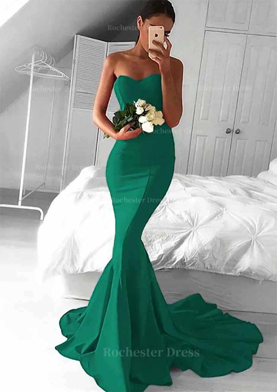 Elastic Satin Prom Dress Trumpet/Mermaid Sweetheart Court Train With Pleated