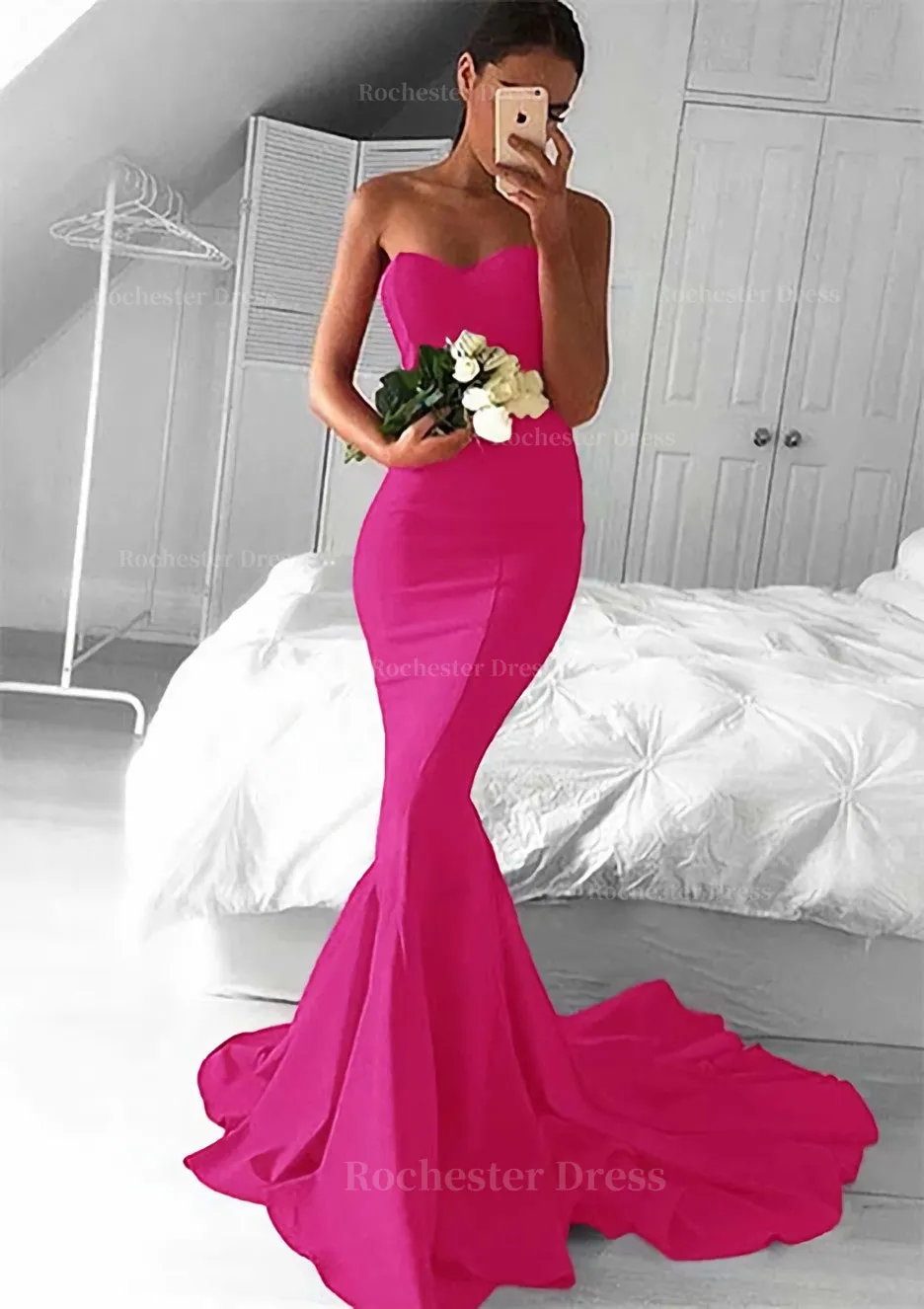 Elastic Satin Prom Dress Trumpet/Mermaid Sweetheart Court Train With Pleated