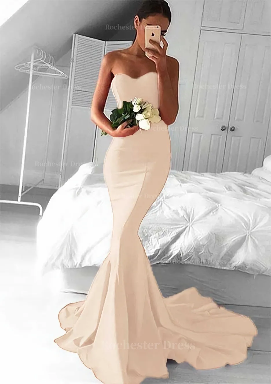 Elastic Satin Prom Dress Trumpet/Mermaid Sweetheart Court Train With Pleated