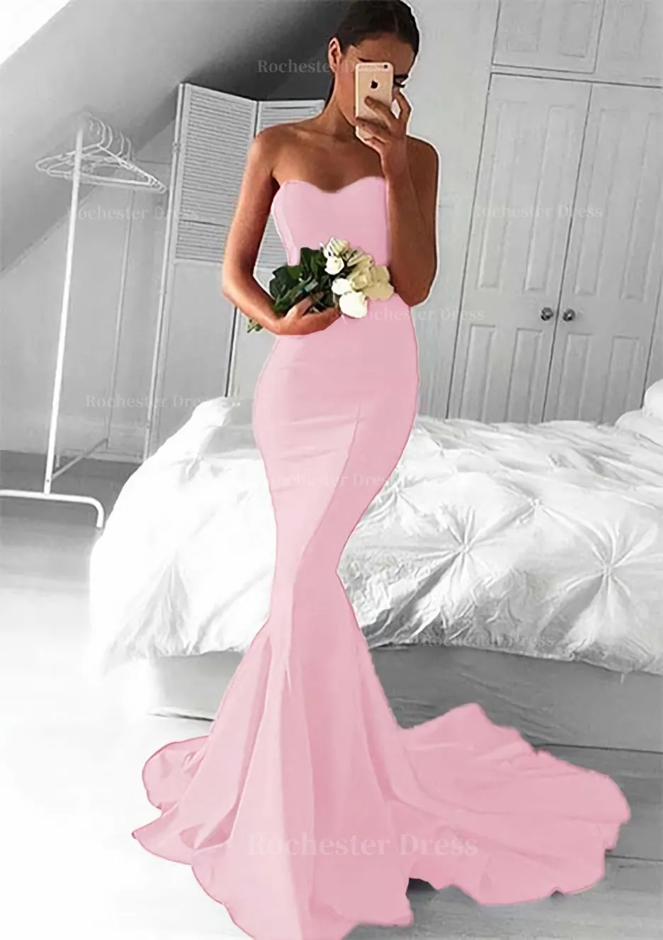 Elastic Satin Prom Dress Trumpet/Mermaid Sweetheart Court Train With Pleated