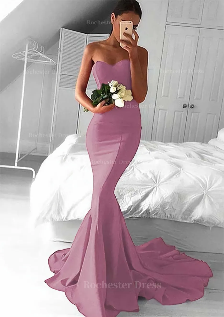 Elastic Satin Prom Dress Trumpet/Mermaid Sweetheart Court Train With Pleated