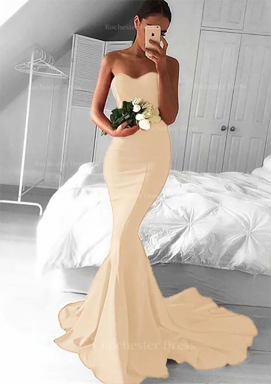Elastic Satin Prom Dress Trumpet/Mermaid Sweetheart Court Train With Pleated