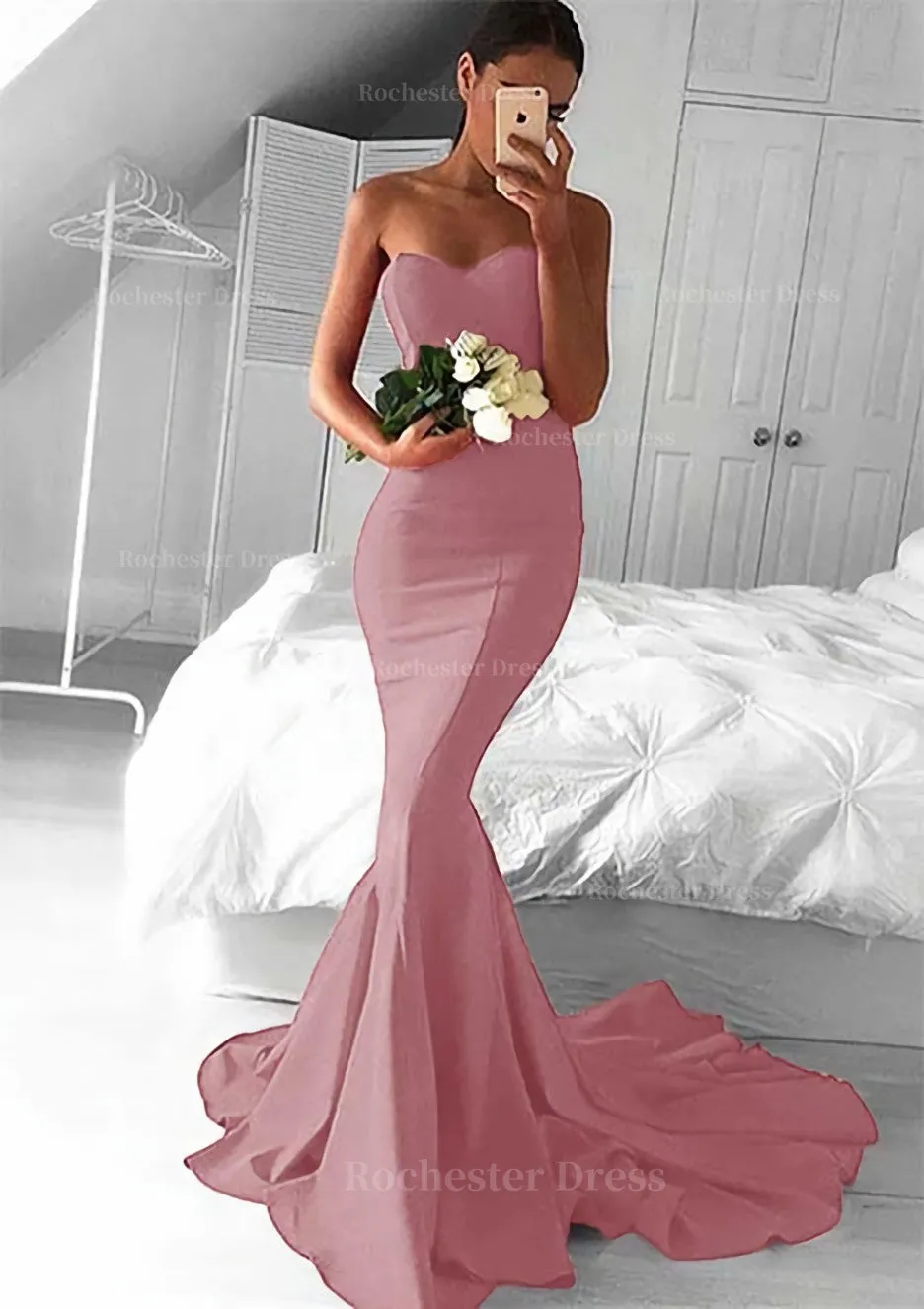 Elastic Satin Prom Dress Trumpet/Mermaid Sweetheart Court Train With Pleated
