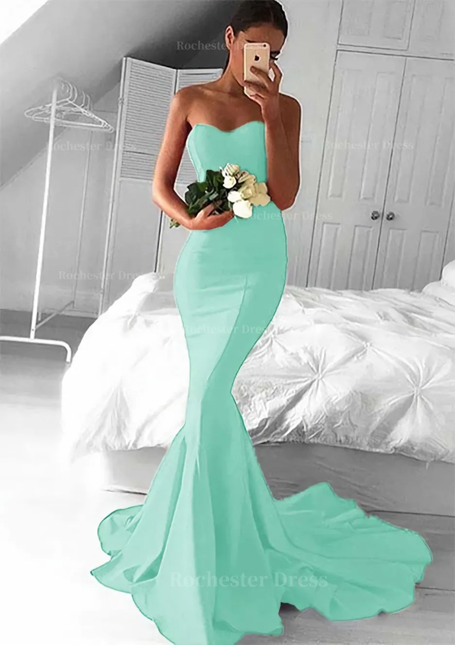 Elastic Satin Prom Dress Trumpet/Mermaid Sweetheart Court Train With Pleated