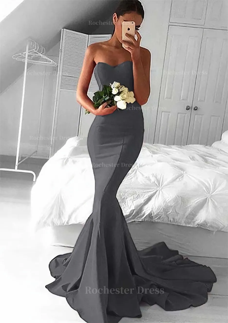 Elastic Satin Prom Dress Trumpet/Mermaid Sweetheart Court Train With Pleated