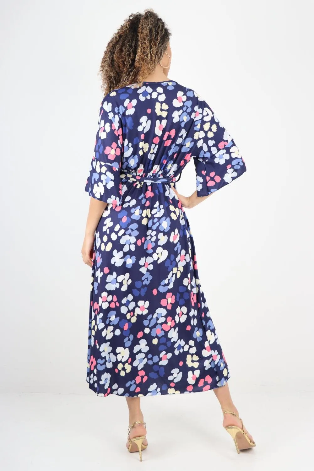 Elasticated Waist Floral Print Wrap Over  Maxi Dress