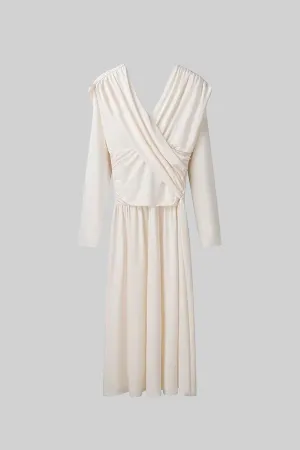 Elegant Dress With Wrap Style Upper Draping - Ivoire