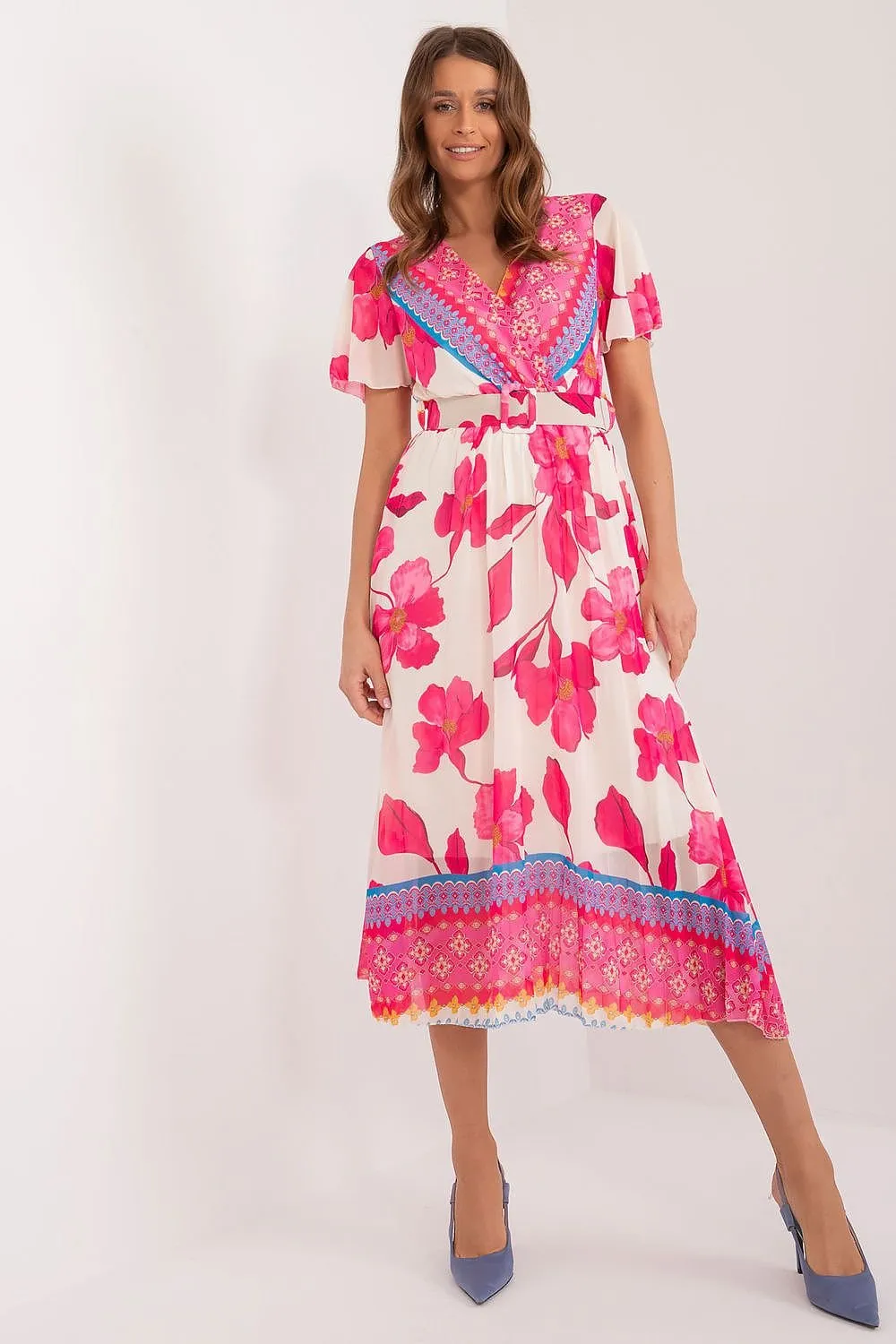 Elegant Frilled Sleeve Summer Dress with Chic Wrap Neckline by Daydress Italy Moda