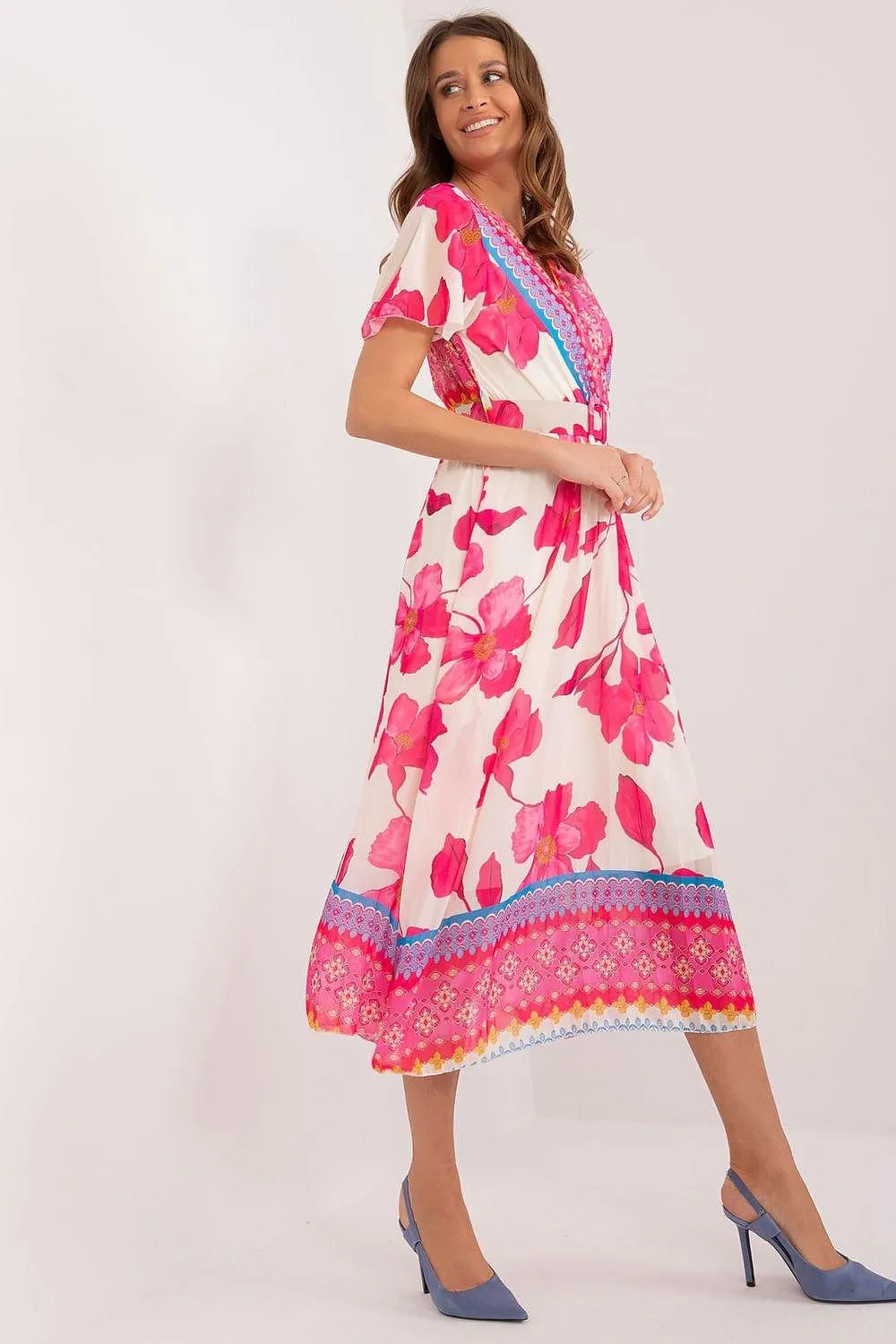 Elegant Frilled Sleeve Summer Dress with Chic Wrap Neckline by Daydress Italy Moda