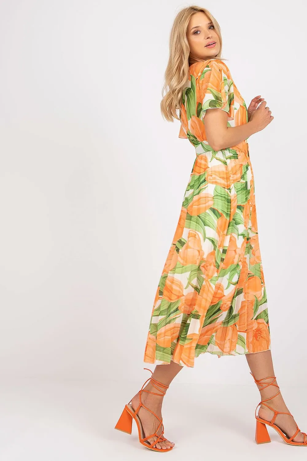 Elegant Frilled Sleeve Summer Dress with Chic Wrap Neckline by Daydress Italy Moda