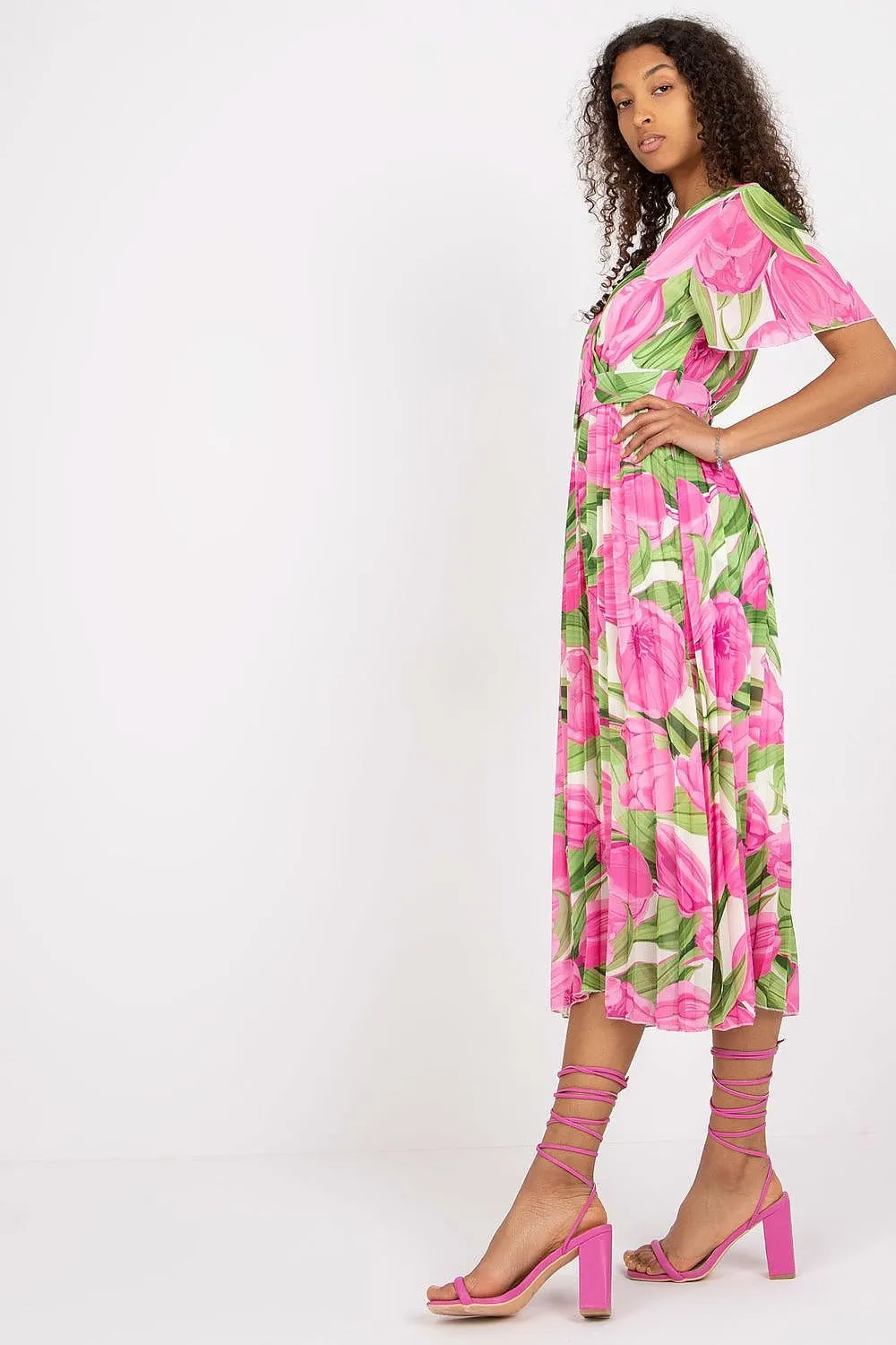 Elegant Frilled Sleeve Summer Dress with Chic Wrap Neckline by Daydress Italy Moda