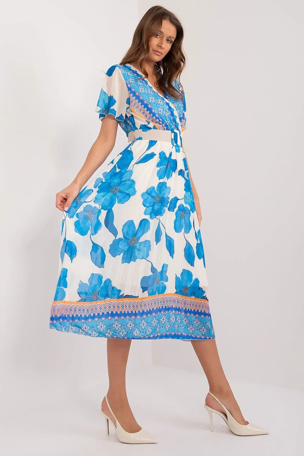 Elegant Frilled Sleeve Summer Dress with Chic Wrap Neckline by Daydress Italy Moda